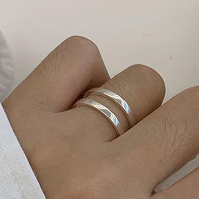 PANJBJ Кольцо из стерлингового серебра 925 пробы с двойным слоем для женщин и девушек Подарок Геометрия Ажурное Минимализм Модные ювелирные изделия Оптовая торговля