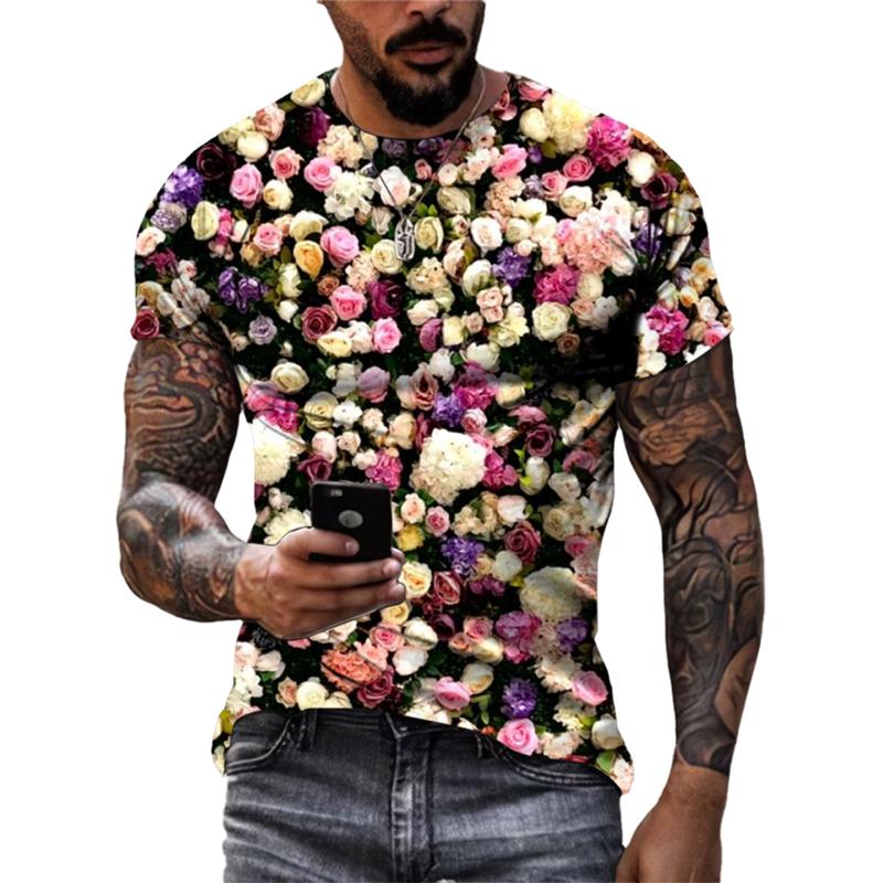 Fashion Beautiful Personality Plant Flowers Unisex T-shirts Summer 3D Street Style Trend Men Round Neck Short Sleeve Print Tees  4263 KTB