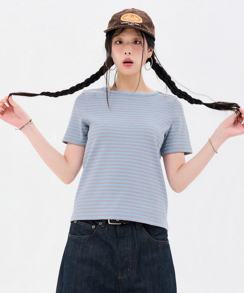 CHASECULT Women'S Striped Ribbed Short Sleeve T-Shirt-Fbrg5863D0D