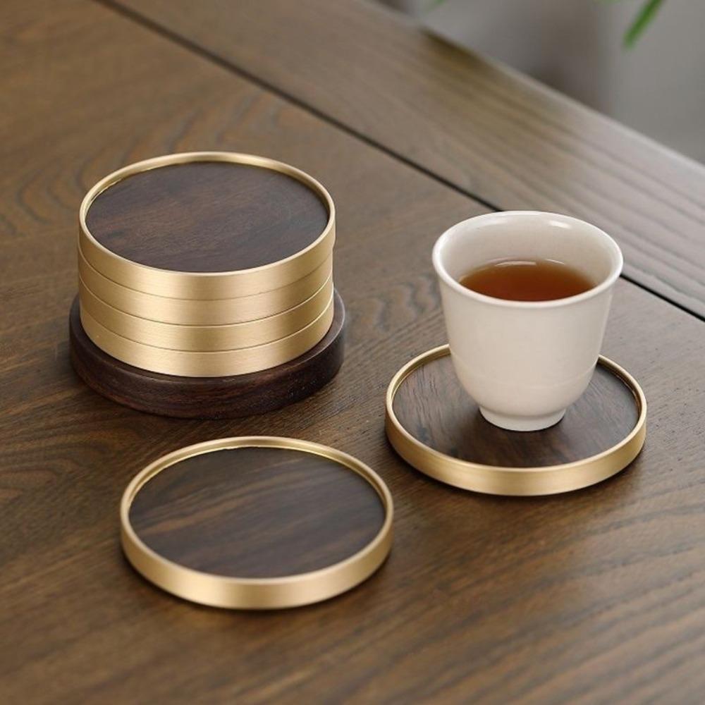 Non-slip Tea Cup Holder Ebony Wood Round Mat Table Pad Solid Wood Coaster Tea Room