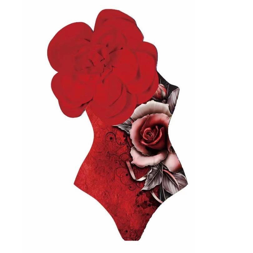 2024 Европейский и американский женский утягивающий слитный купальник с крупным цветочным дизайном