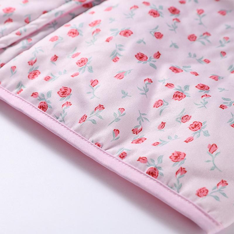 Женское милое повседневное хлопковое пальто с V-образным вырезом на шнуровке с цветочным принтом и длинными рукавами, куртка осень-зима, свободная теплая верхняя одежда