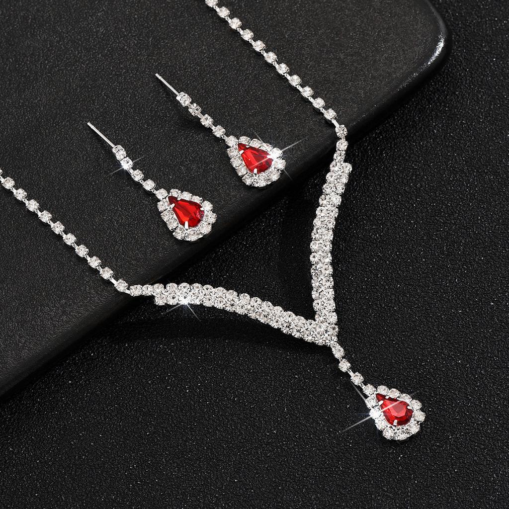 3pcs Women's Jewelry Set, Rhinestone Droplet Shaped Pendant, Necklace, Earrings, Wedding Accessories