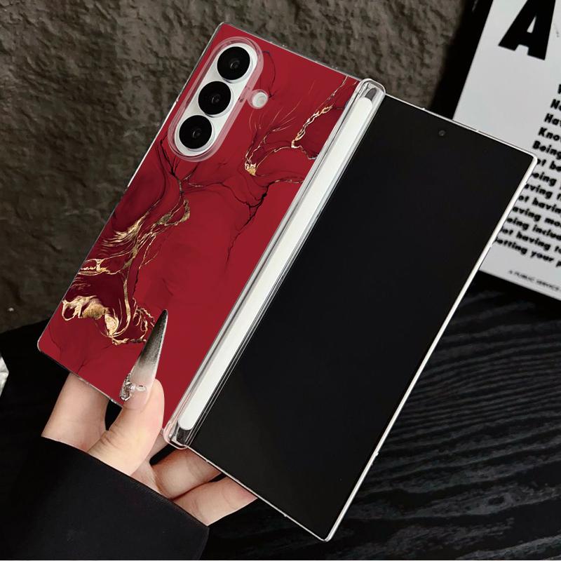 Магнитный чехол для телефона Samsung Galaxy Z Fold 7 6 5 Fold7 Fold6 Fold5 5G, фиолетовый мраморный узор, жесткая прозрачная задняя крышка
