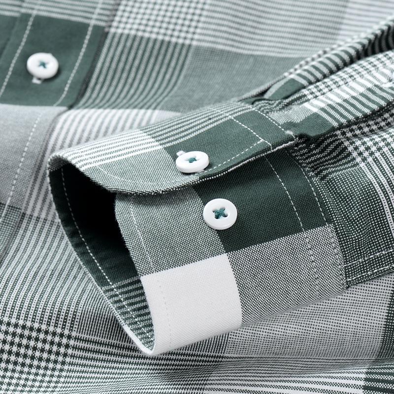 Классический покрой из чистого хлопка, деловая мужская клетчатая рубашка, качественные клетчатые мужские топы с длинными рукавами и нагрудным карманом, офисные повседневные
