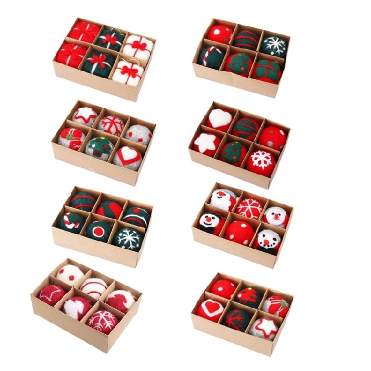 6pcs Felt Christmas Ball Pendant Star Tree Front Door Window Wall Decoration