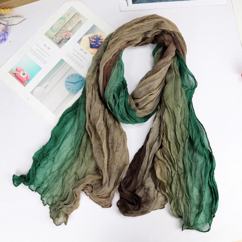 Trendy Gradient Cotton-Linen-Silk Scarf/Shawl for Women - Sun Protection & Dual-Use for All Seasons