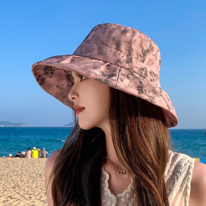 Big Brim Summer New Sunscreen Sun Hat Outdoor Travel Alpine Cap Female K-style Fashion Tie-Dyed Bucket Hat
