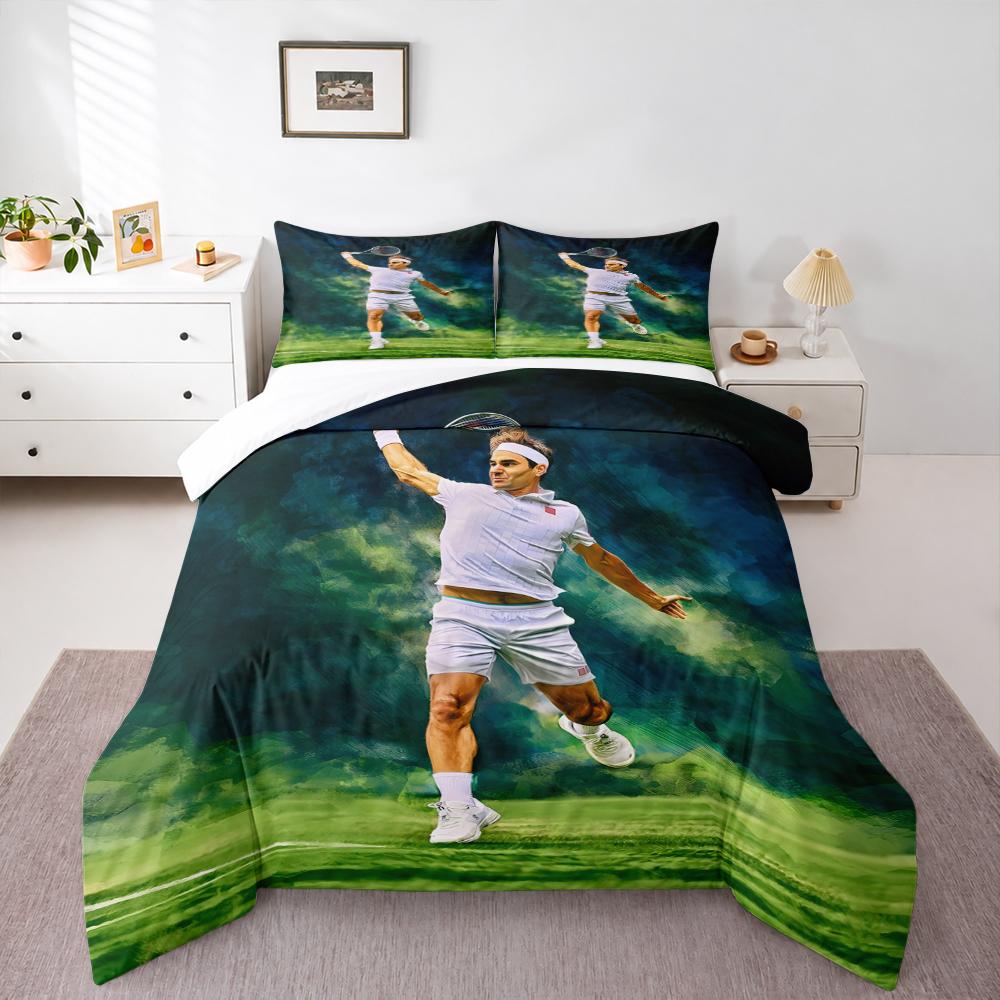 3 Piece Bedding Set Roger Federer Tennis Legend Serve White Wimbledon Print Duvet Cover for Men Sports Fan Gift