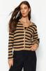 Women's Fashion Stylish Cardigan Navy Blue Soft Textured Striped Jacket Look Knitwear Cardigan
