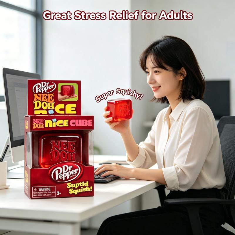 NeeDoh x Dr Pepper Nice Cube Сквиши-игрушка, Кубик-антистресс для сжатия, Сенсорная игрушка для снятия тревожности для детей и взрослых