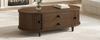 Round Coffee Table with Roller Doors, Walnut Wood, 2 Drawers, MDF Living Room Table, Solid Wood Legs, 100×50×36cm, up to 50kg Load Capacity