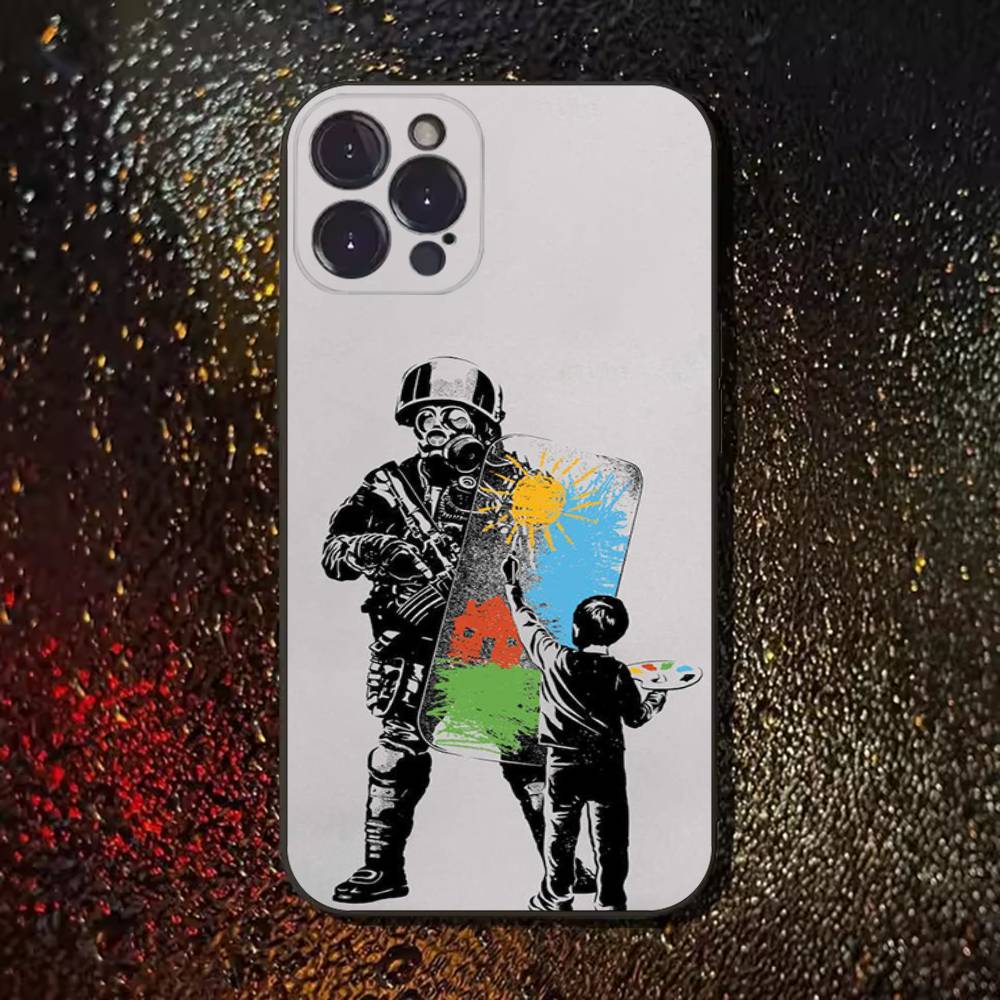 Чехол для телефона Street Art Banksy Graffiti для iPhone 17,16,15,14,13,12,11 Plus,Pro Max,XS,X,XR,SE,Mini,8,7, Мягкий силиконовый черный чехол