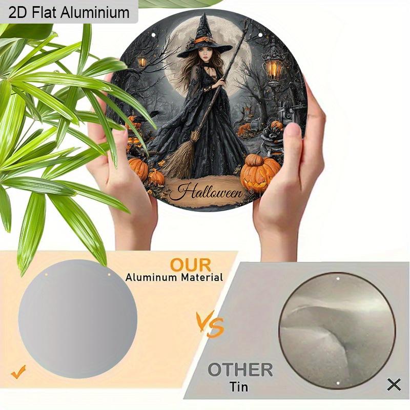 2D Flat Aluminium Halloween Sign with Witch Pattern - Halloween Figurine Ornaments - Ideal for Front Door, Wall, Porch, Window Decor - Ideal