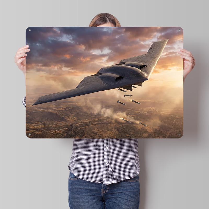 B Spirit Bomber in Flight Personalized D Textured Metal Poster Wall Art Tinplate Sign for Home Decor Living Room House Items