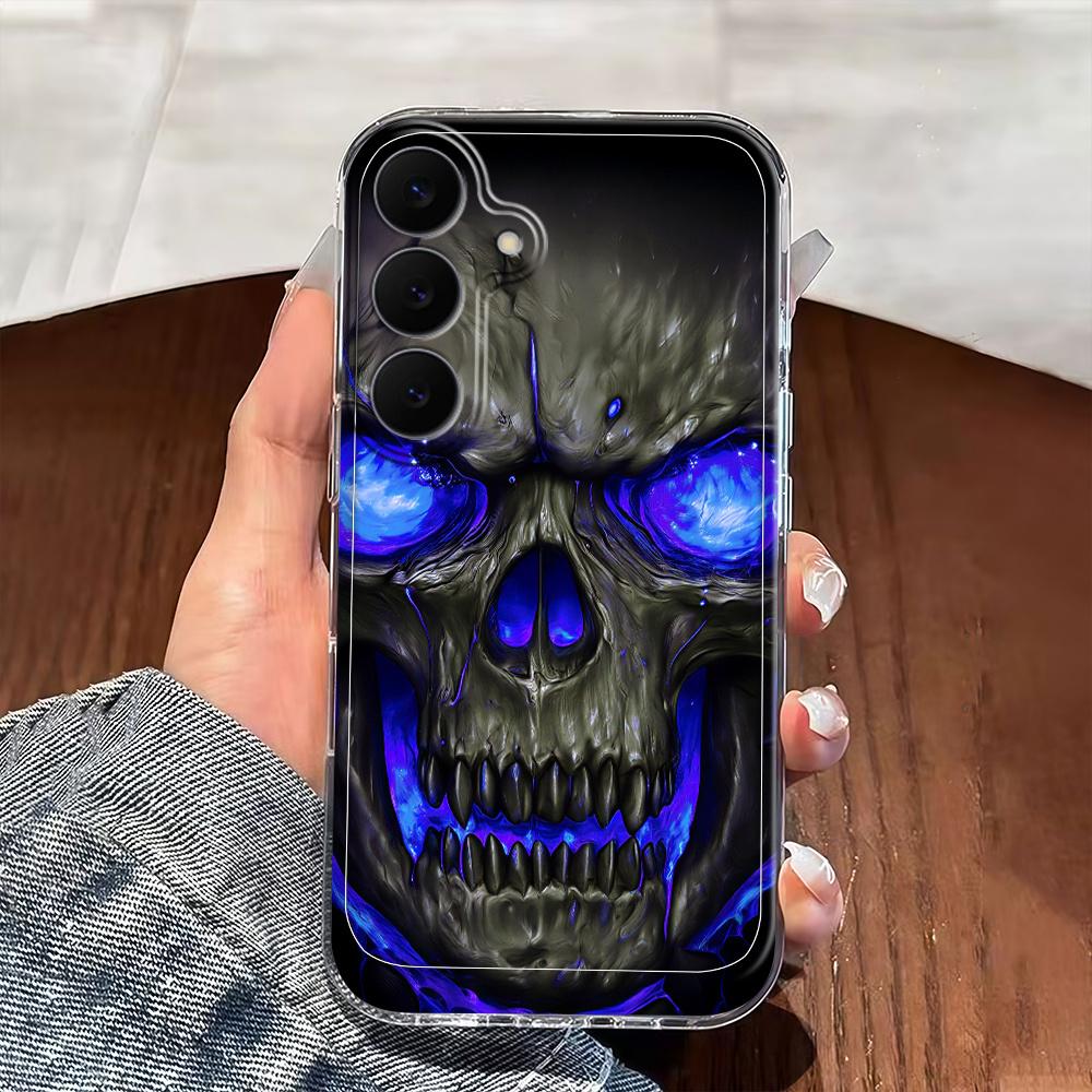 Прозрачный мягкий чехол для Samsung Galaxy S26 S25 S24 S23 S21 S20 fe/plus/Ultra с рисунком «Синий Огненный Череп», противоударный
