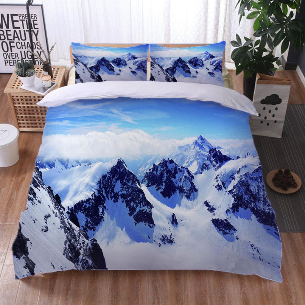 King Size Bedding Collection 3D White Snowy Mountain Landscape Duvet Cover Comforter Bedclothes Children Kid Boy Bed Birthday Gift