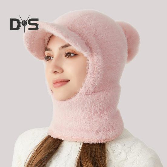 Зимняя велосипедная шапка со встроенным защитным экраном для лица и утеплителем для шеи с короткими полями, ветрозащитный толстый плюшевый шарф с полной защитой для улицы, головной убор для холодной погоды