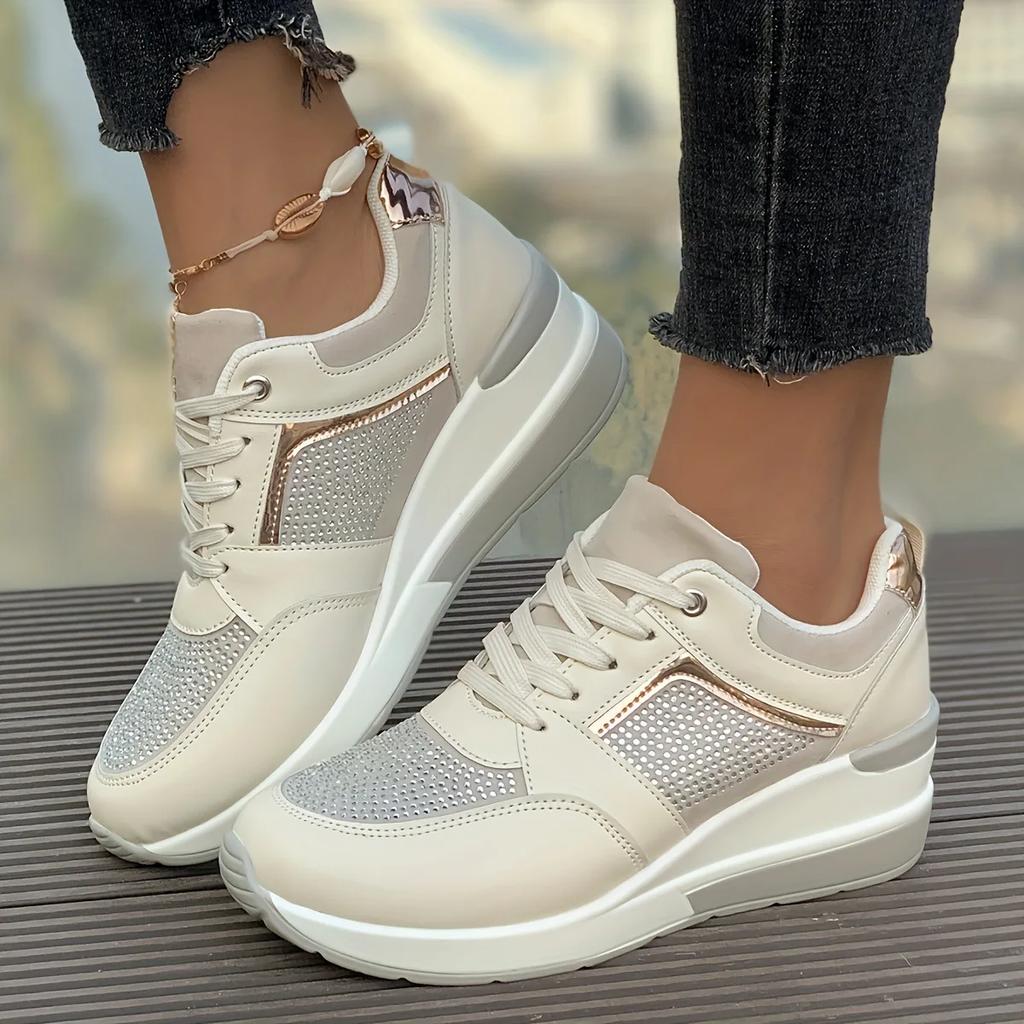 2025 Rhinestone Women's Casual Shoes Street Fashion Womens Sneakers Lace-up Comfortable Women Platform Shoes Zapatillas De Mujer