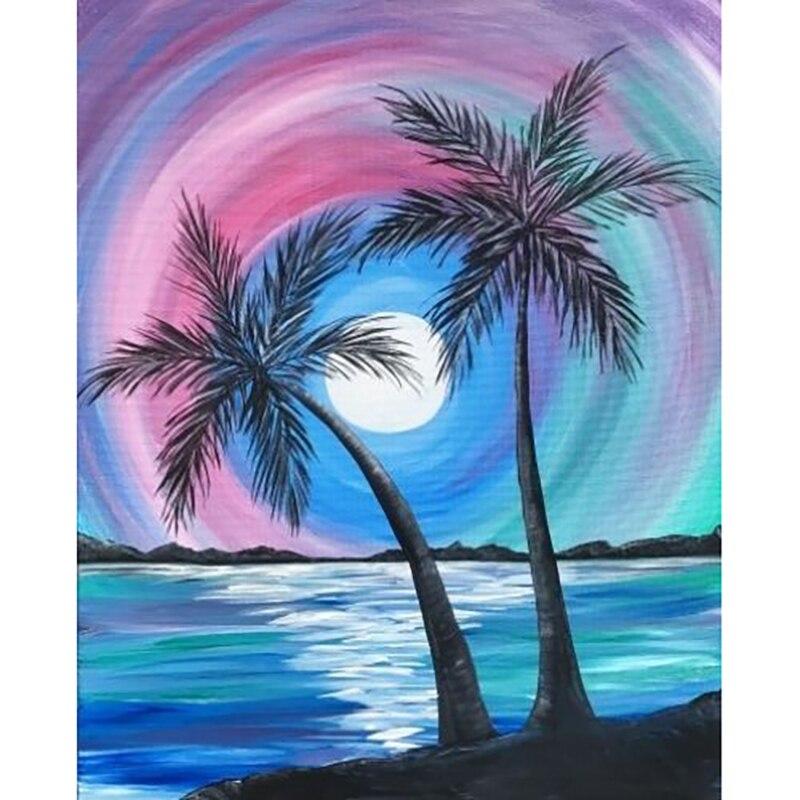 New 5D DIY Diamond Painting Night View Diamond Embroidery Full Moon Cross Stitch Full Round Drill Home Decor Manual Gift
