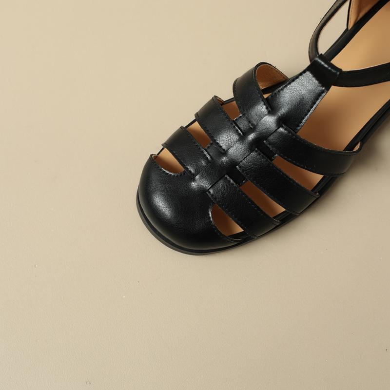 Модные женские новые весенне-летние туфли с круглым носком из кожи, удобные на низком каблуке, с закрытым носком, настраиваемый большой каблук, римские сандалии 46 47 48