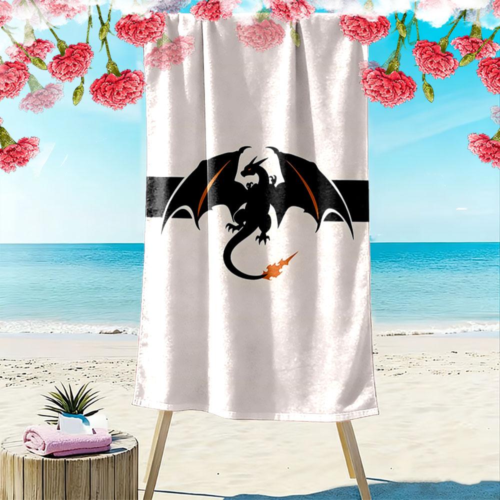 Fiery soaring dragon silhouette Print beach towel, quick drying, suitable for travel, outdoor sports, jogging, the beach and swimming, gift