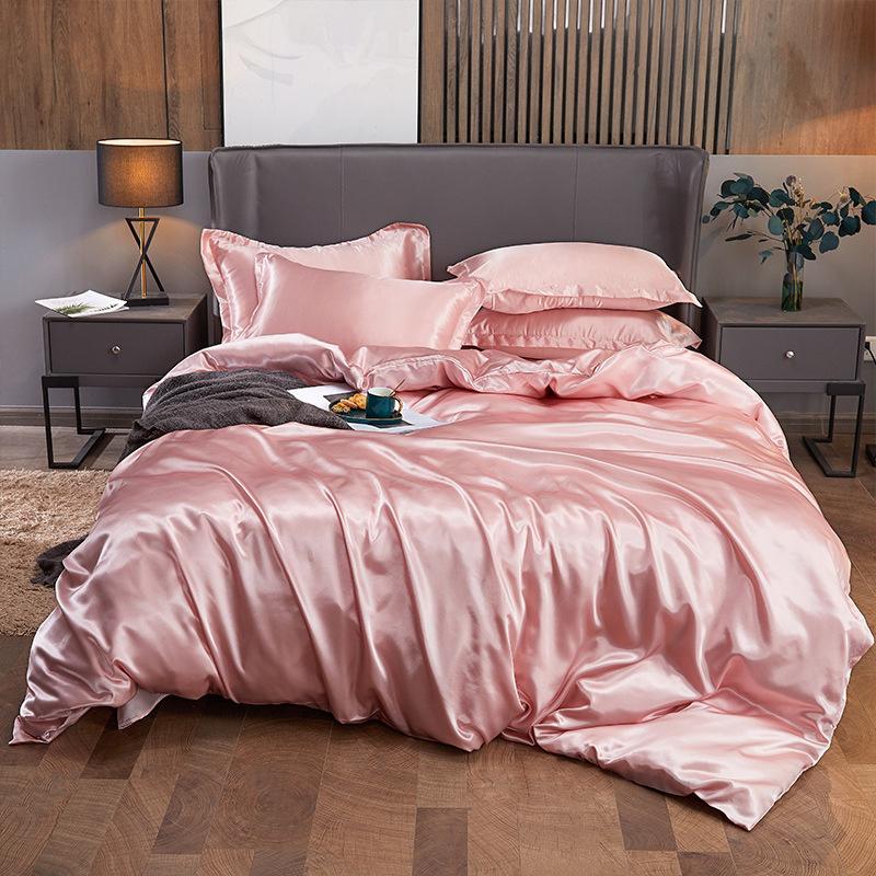 Summer Smooth Satin Duvet Cover Include Duvet Cover Flat Sheet and Pillowcases Smooth Bedding Set Silky Luxury Bedcloth Sets