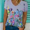 Women's Floral Print V-neck T-shirt Fashion Casual Short-sleeved Shirt Street Summer Clothing