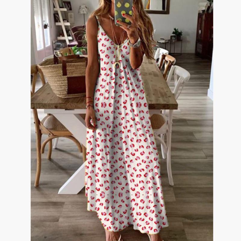 Весенне-летнее платье, женское зеленое длинное платье с v-образным вырезом и цветочным принтом, повседневное богемное женское пляжное платье без рукавов