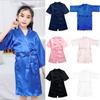 Toddler Baby Kids Girls Solid Silk Satin Kimono Robes Bathrobe Sleepwear Clothes