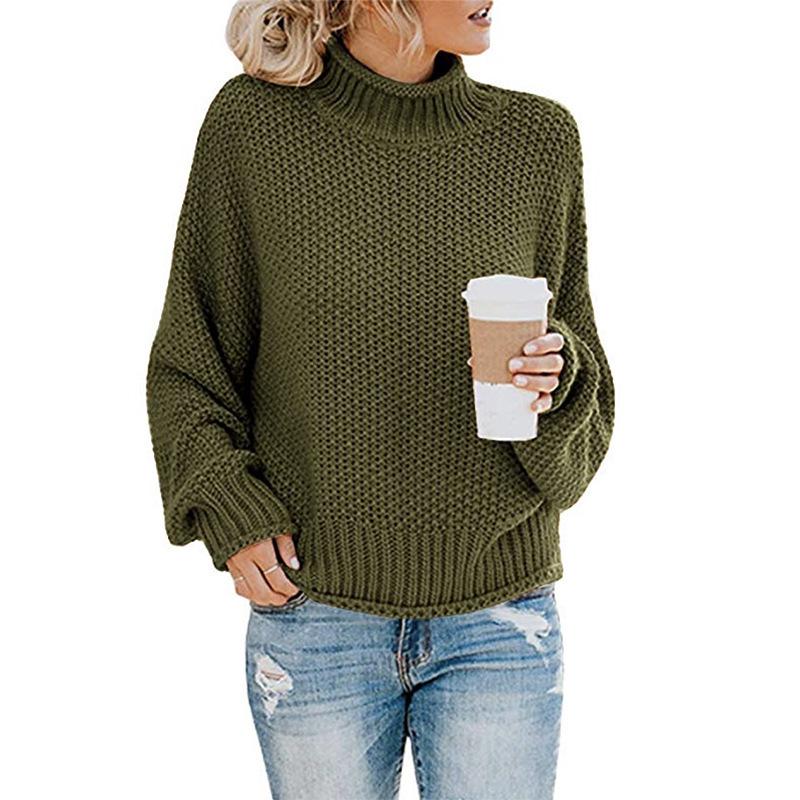 New Autumn Long Sleeve Loose Casual Knitwear Sweater Women Winter Half High Neck Pullover Sweaters for Women Fashion Plus Size Knitted Sweater 24889