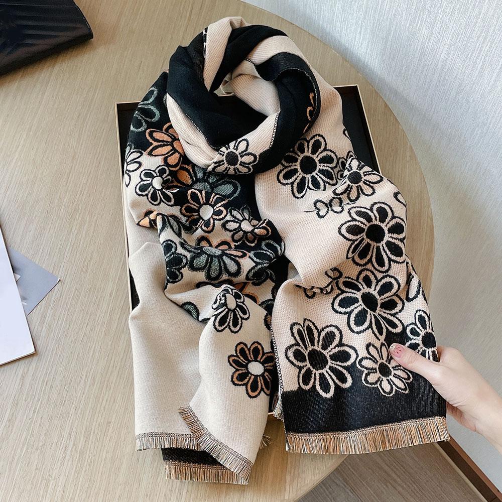 Winter Warmth Scarf Women Flower Scarf Thick Warm Scarf Long Fringed Shawl Blanket
