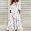 Women's Summer Casual Fashion Floral Printed Short Sleeve Button Pocket Dress
