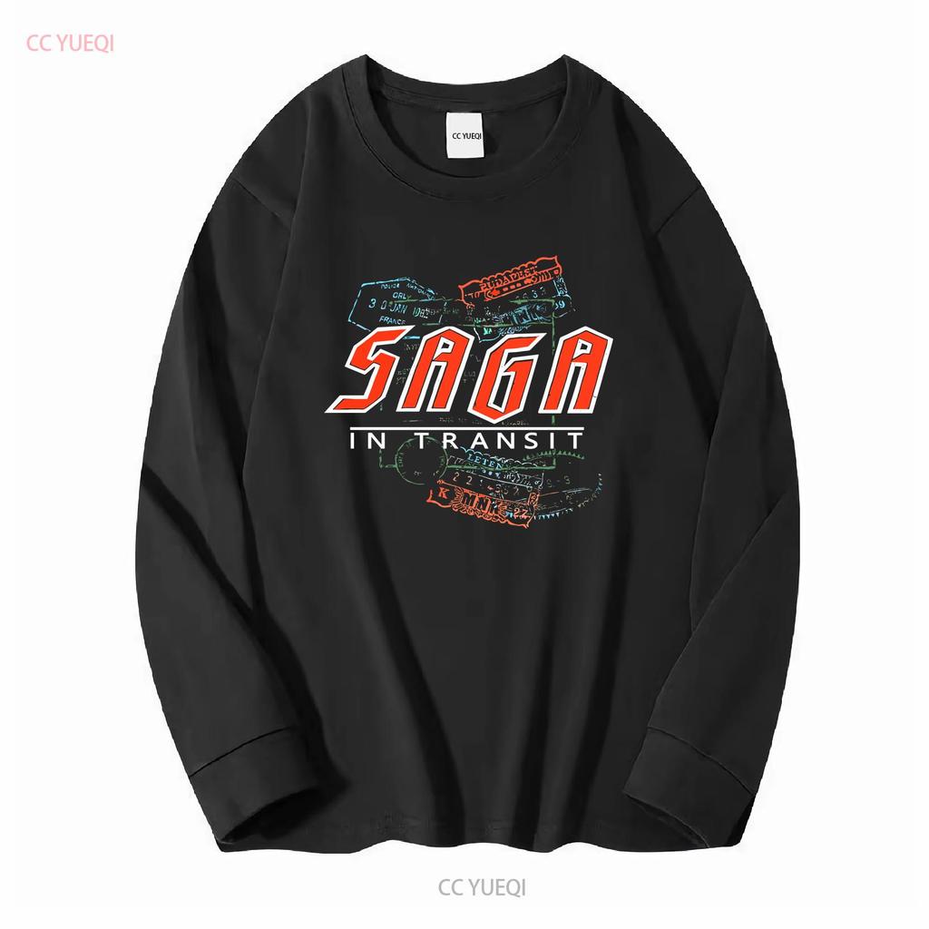 Vintage Saga In Transit Worlds Apart Tour T Shirt Medium Concert 80s Black long sleeves vintage Washed Soft Casual Versatile