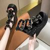 Fashion Women Wedges Sandals High Heel Gothic Punk Comfy Walking Back Zip Chains Fashionable Summer Platform Sandals Heels Ladies Shoes