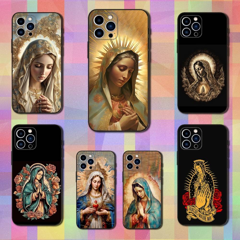 Дева Гваделупская Для iPhone 13,17,11,12,16,14,15,Plus,Pro Max,XS,X,XR,SE,Mini,8,7,Мягкий Силиконовый Черный Чехол для Телефона