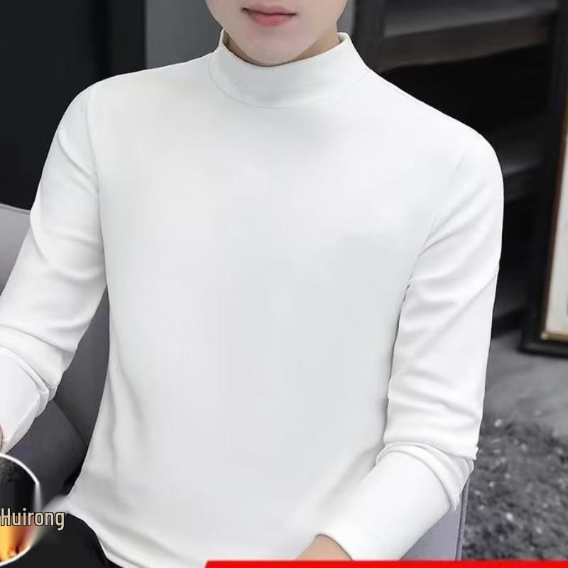 Men's Korean Fleece Set: Long Sleeve, Long Pants, High Neck, Double-Sided, Warm Base Layer for Autumn and Winter