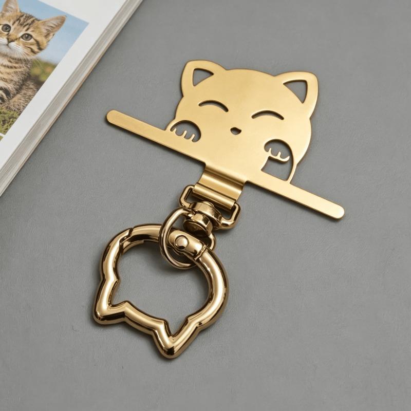 Cute Cat Stainless Steel Phone Lanyard Clip Patch 360° Rotatable Anti-lost Phone Case Hanging Rope Snap Detachable Ultra-thin 1