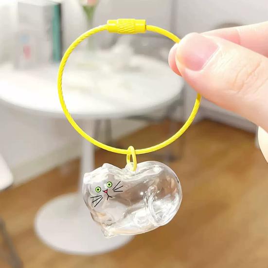1/6Pcs Cat Style Memorial Keychain Pendant Transparent Cat Hair Storage Bottle Key Chain Pet Memorial Accessories