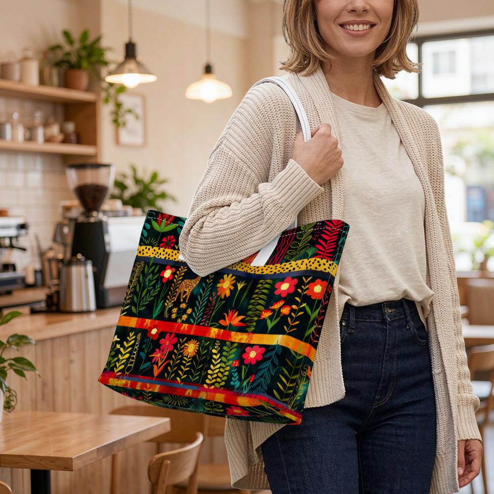 Boho Floral Animal Print Large Tote Bag for Women Daily Outdoor Travel Shopping Casual Use Shoulder Handbag with Comfortable Straps