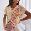 2023 Women's Floral Theme Printed Painting Tee Shirts V-Neck Casual Female Daily Pullover New T Shirt Design Streetwear Summer