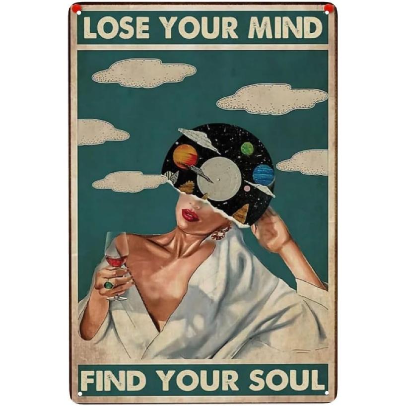 Syiomlis Vintage Lose Your Mind Find Your Soul Poster Mental Health Canvas Wall Art,Abstract Aesthetic Music Girl Print Painting Office Bedroom Wall