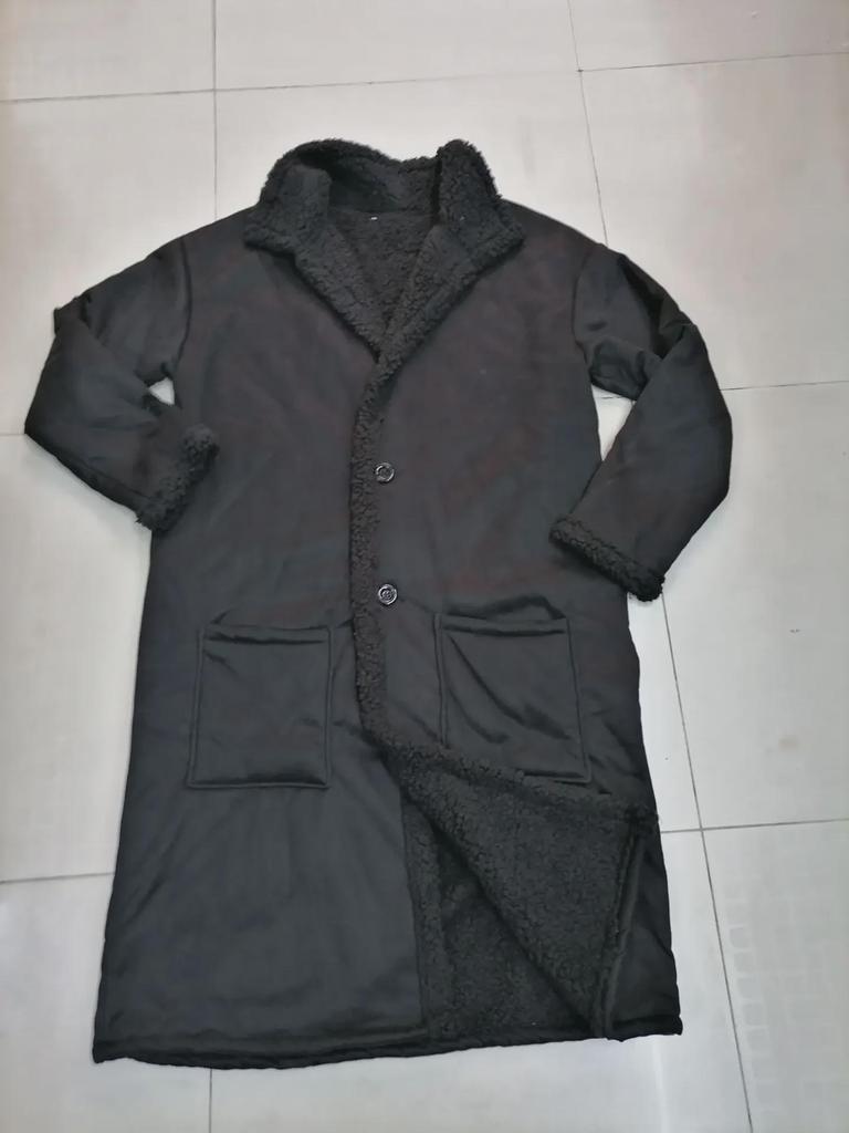 Мужское толстое зимнее замшевое длинное пальто