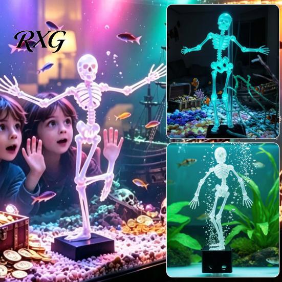 Water Safe Aquarium Decor Dancing Skeleton, Pneumatic Moving Bone Figurine for Fish Tank, Funny Halloween Accessory Waterproof Skeleton Ornament with