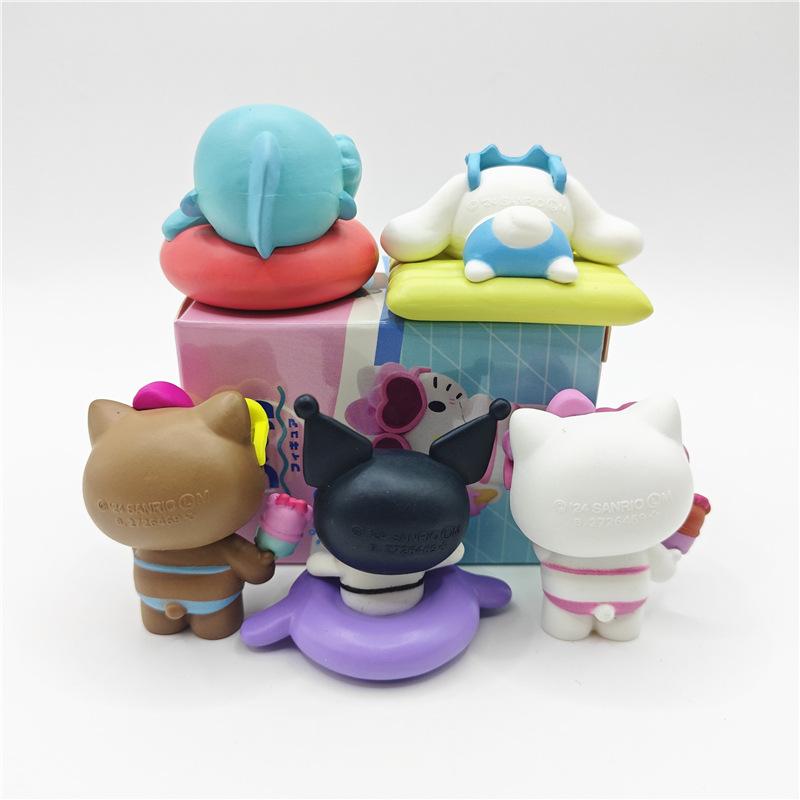 5Pcs Anime Figure For Fans or Collectors My Melody With Swimming Pool Theme Doll Model Toys Gift