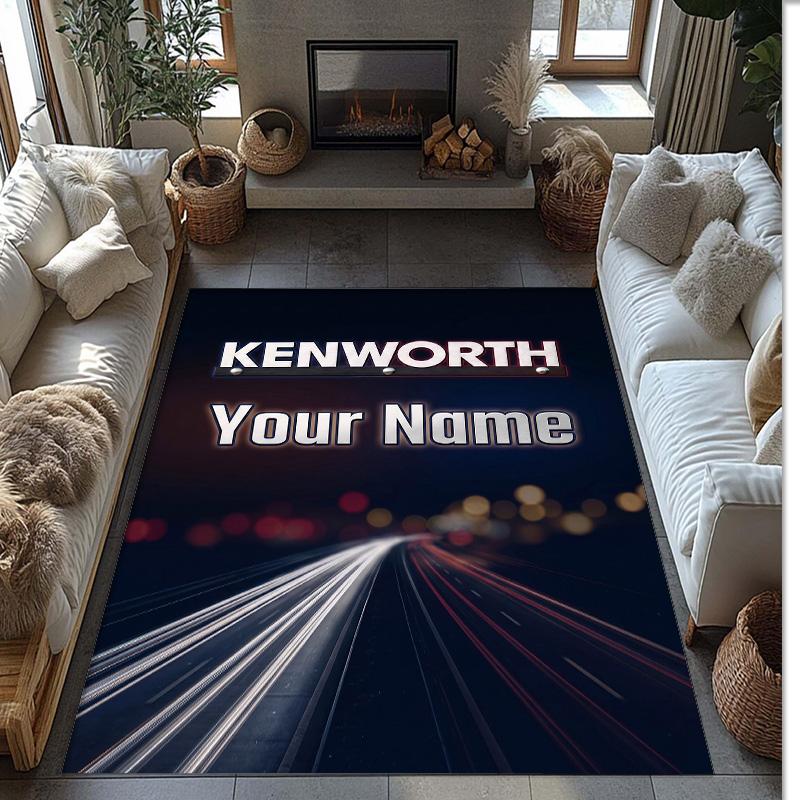 Kenworth Crystal Velvet Rug, Custom Name Text Personalized Non‑Slip Floor Mat for Home Decor Gift