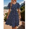 Cross-Border European and American Summer New Fashion Dots Print Waist Hugging Frill Short Sleeve Mid-Length Dress Dress