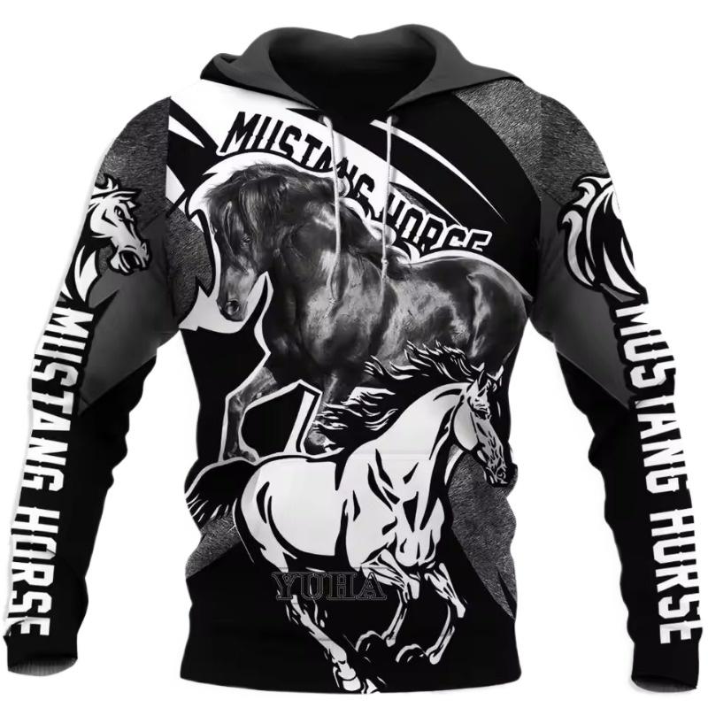 Худи с изображением животных в стиле арт-арт с 3D-принтом в виде красивой лошади в стиле Харадзюку, уличная мужская толстовка с капюшоном на осень, унисекс, повседневная куртка, спортивные костюмы