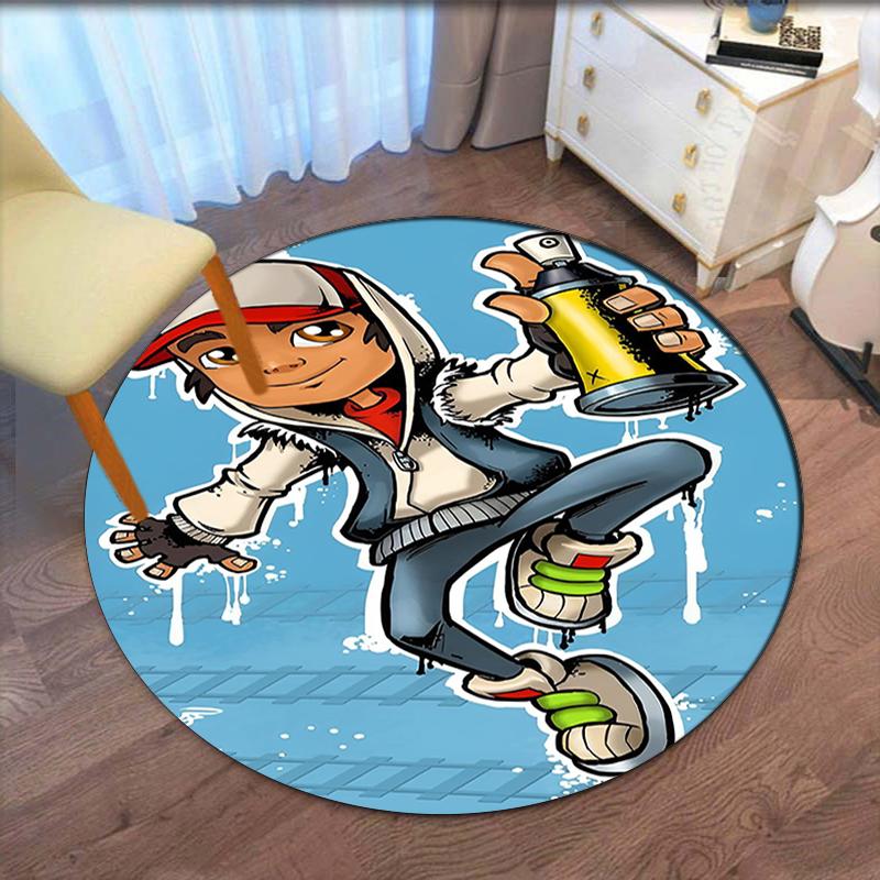 Subway Surfers Printed Round Rug Carpet Chair Rug Area Rug Entryway Doormats,for Office Chair Living Room Bedroom Kitchen Room.