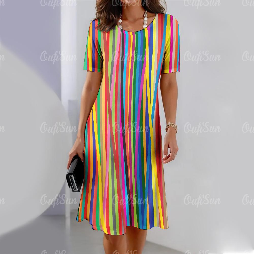 Новые женские платья с полосатым принтом, элегантные и красивые платья миди, летнее цельное платье больших размеров для женщин
